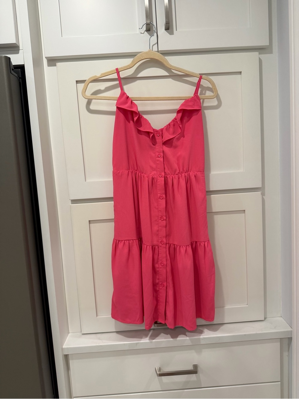 Joy Joy Hot Pink Ruffle Tiered Button-Front Sundress